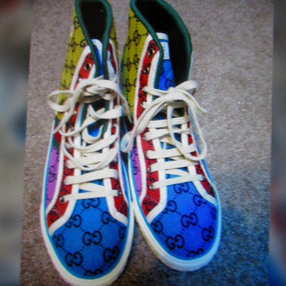 GUCCI GG 1977 High Top Tennis Shoes Pride new with box 42 9.5 10 usa Men's